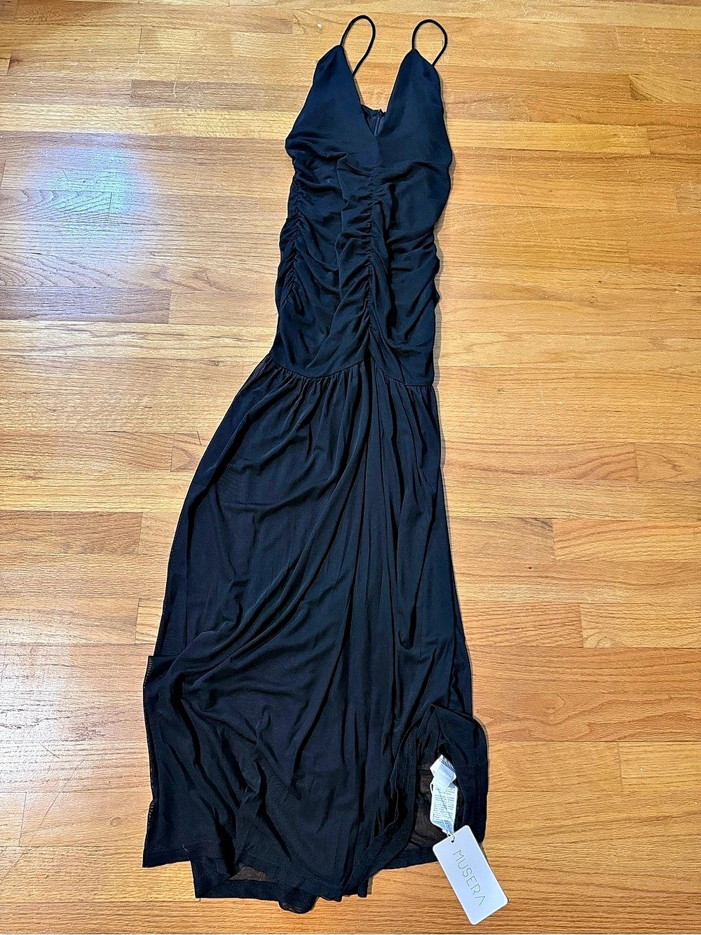 MUSEPA Black Ruched Maxi Dress NWT